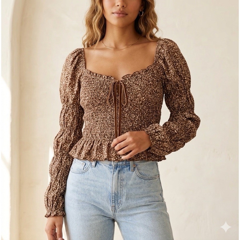 Women's Brown Floral Blouse Size Small Collabo By Privy
